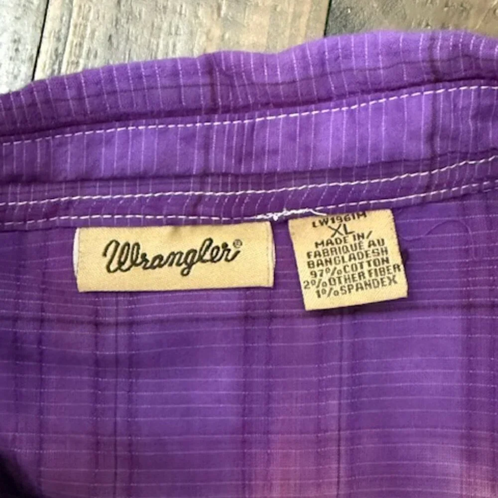 Wrangler Purple Plaid Tie-Dye Pearl Snap Western Rodeo Shirt Women's Size XL - Picture 4 of 4